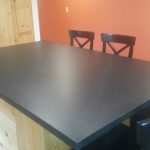 black granite countertop with wooden drawers