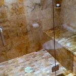 walk-in shower with beautiful tile design
