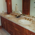 bathroom countertop with two sinks